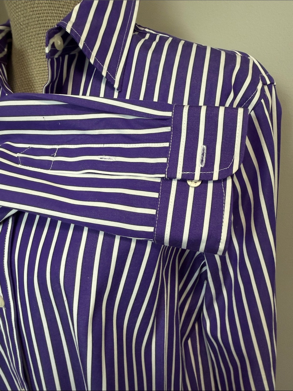 Lauren Ralph Lauren Purple/White Stripe Classic Cotton LS ButtonDown Shirt Sz L - Picture 5 of 7